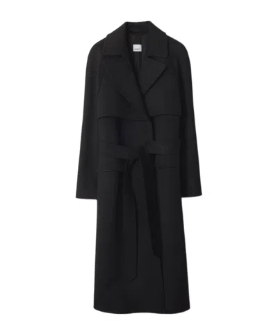 Burberry Long Wool Cashmere Trench Coat In Black