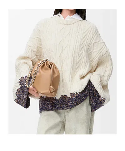Loewe Wool Cable-knit Contrast Sweater In Neutral
