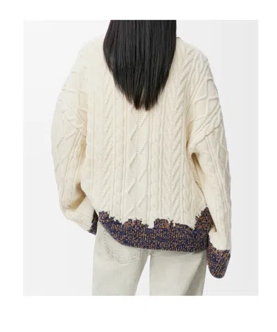 Loewe Wool Cable-knit Contrast Sweater In Neutral