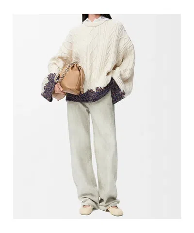 Loewe Wool Cable-knit Contrast Sweater In Neutral