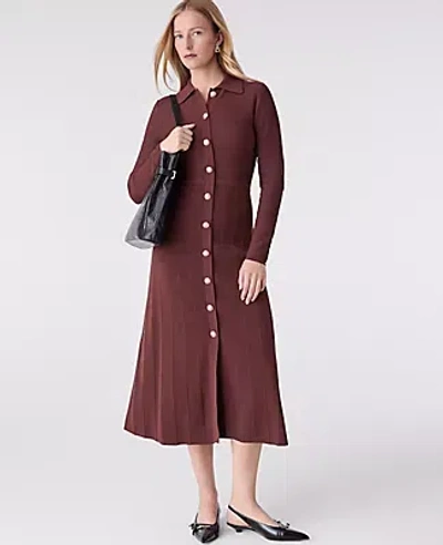Ann Taylor Collared Knit Midi Dress In Brown