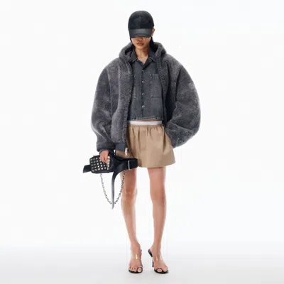 Alexander Wang Logo Miniskirt In Twill Mid-rise In Brown