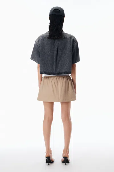 Alexander Wang Logo Miniskirt In Twill Mid-rise In Brown