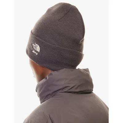 The North Face Womens  Embroidered Ribbed Knitted Beanie In Burgundy