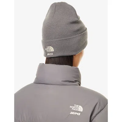 The North Face Womens  Embroidered Ribbed Knitted Beanie In Brown