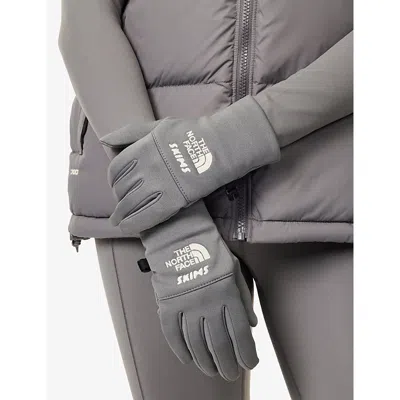 The North Face Womens  Brand-embroidery Stretch-woven Gloves In Gray