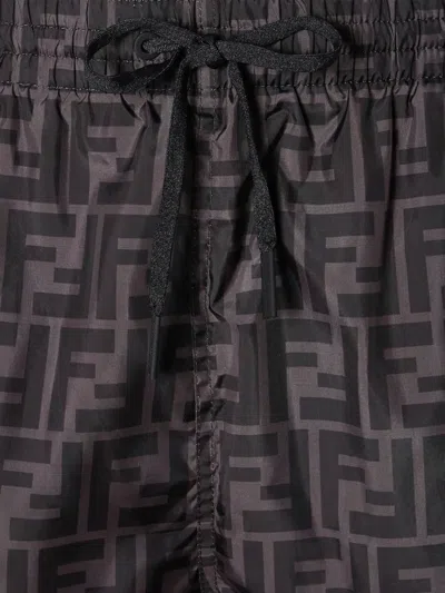 Fendi Tech Fabric With All-over Ff Pattern Swim Shorts In Brown