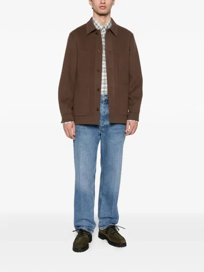 Fursac Button Pockets Wool Double Breasted Coat In Brown