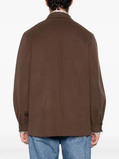 Fursac Button Pockets Wool Double Breasted Coat In Brown