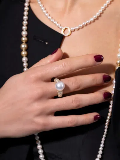 Yoko London O By Yoko Diamond And Pearl Ring In Gold