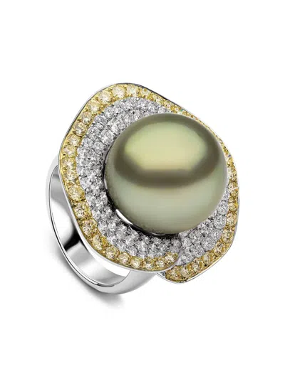 Yoko London Sunrise Diamond And Pearl Ring In Multi