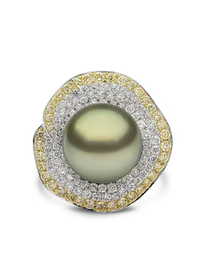 Yoko London Sunrise Diamond And Pearl Ring In Multi