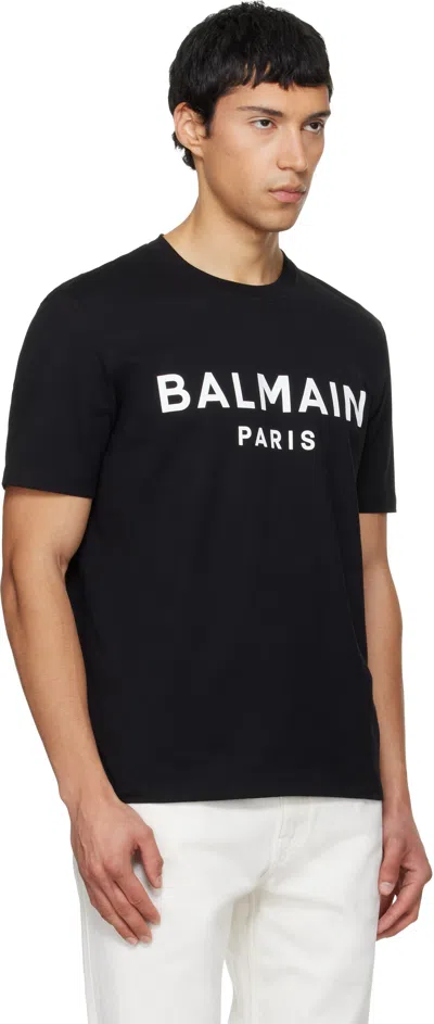 Balmain Black Cotton Crewneck T-shirt With Logo
