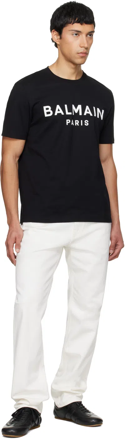 Balmain Black Cotton Crewneck T-shirt With Logo