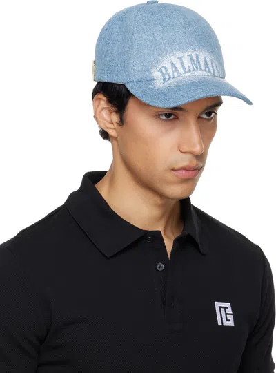 Balmain Logo-detail Baseball Cap In Blue