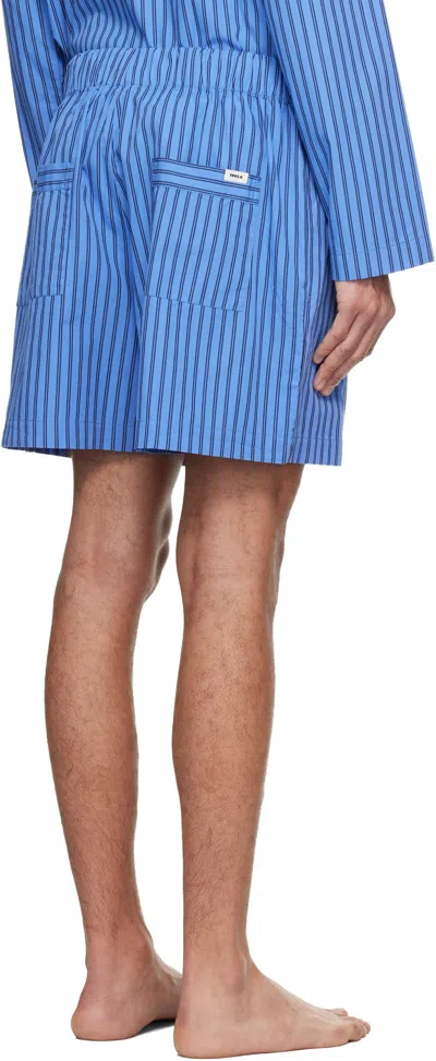 Tekla Striped Drawstring Pajama Shorts In Blue