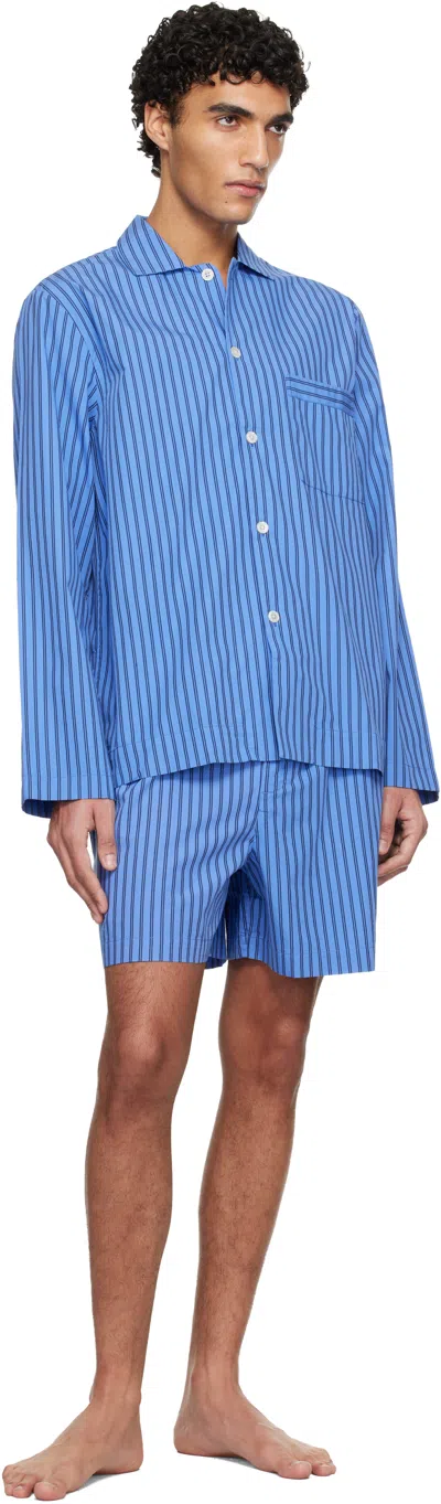 Tekla Striped Drawstring Pajama Shorts In Blue