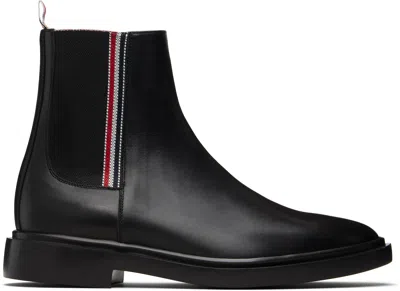 Thom Browne Black Vitello Calf Rwb Rubber Sole Chelsea Boots In Black