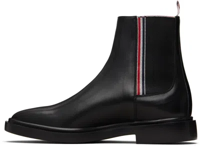 Thom Browne Black Vitello Calf Rwb Rubber Sole Chelsea Boots In Black
