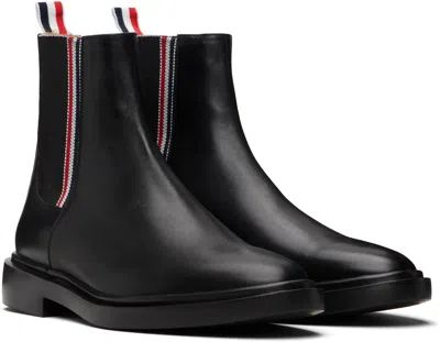 Thom Browne Black Vitello Calf Rwb Rubber Sole Chelsea Boots In Black