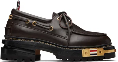 Thom Browne Brown Vitello Calf Hiking Leather Sole Boat Shoes In Burgundy