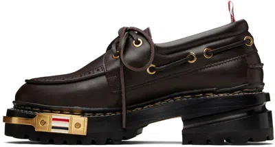 Thom Browne Brown Vitello Calf Hiking Leather Sole Boat Shoes In Burgundy