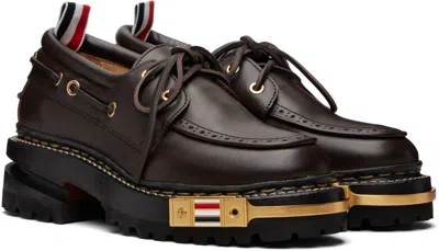 Thom Browne Brown Vitello Calf Hiking Leather Sole Boat Shoes In Burgundy