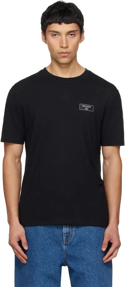 Balmain Couture Label Round Neck Slim Fit T-shirt In Black