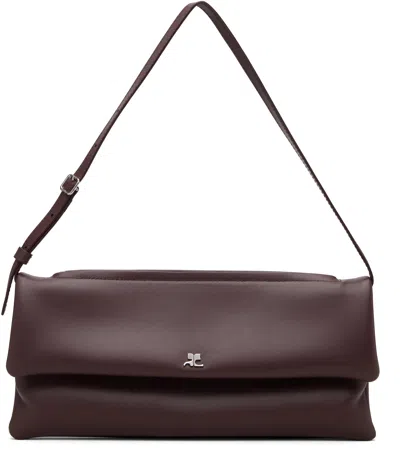 Courrèges Burgundy Cuff Leather Clutch In Brown
