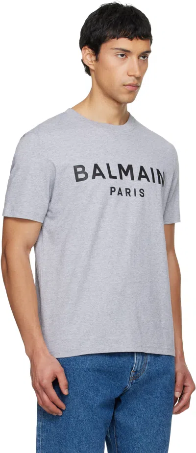 Balmain Printed Cotton T-shirt In Gray
