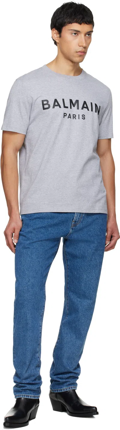 Balmain Printed Cotton T-shirt In Gray