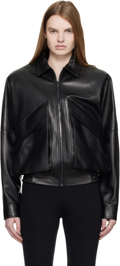 Magda Butrym Black Classic Collar Vintage Leather Bomber Jacket In Black