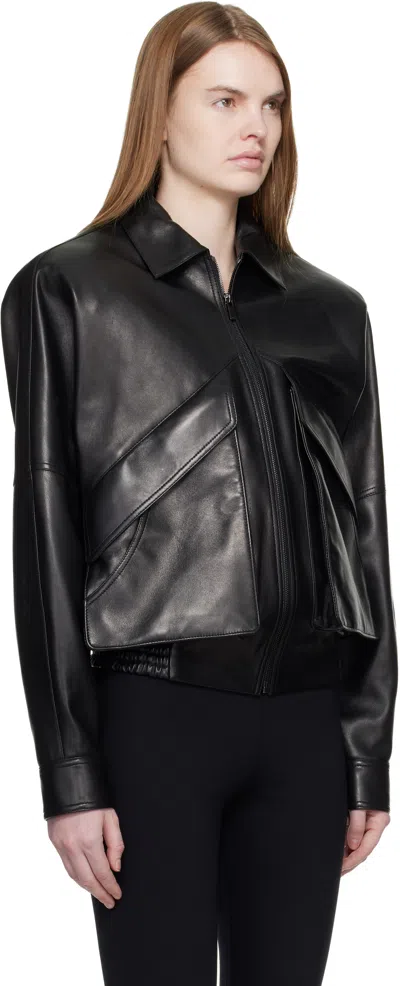 Magda Butrym Black Classic Collar Vintage Leather Bomber Jacket In Black