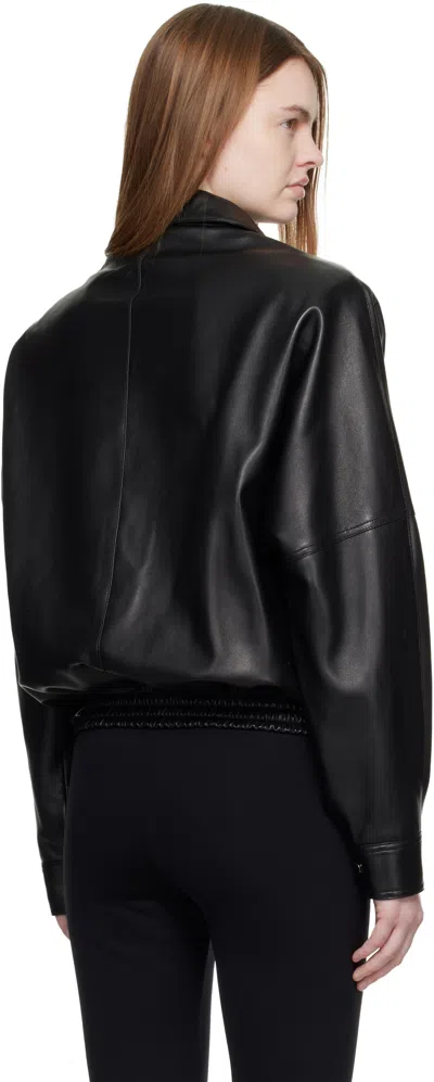 Magda Butrym Black Classic Collar Vintage Leather Bomber Jacket In Black