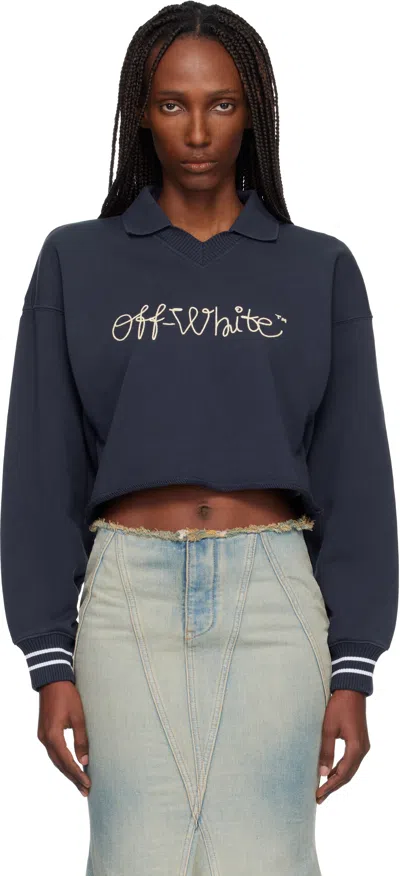 Off-white Embroidered Script Logo Crop Polo Sweater In Multi