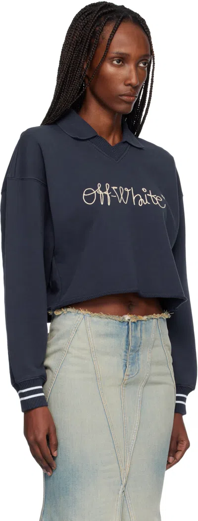 Off-white Embroidered Script Logo Crop Polo Sweater In Multi