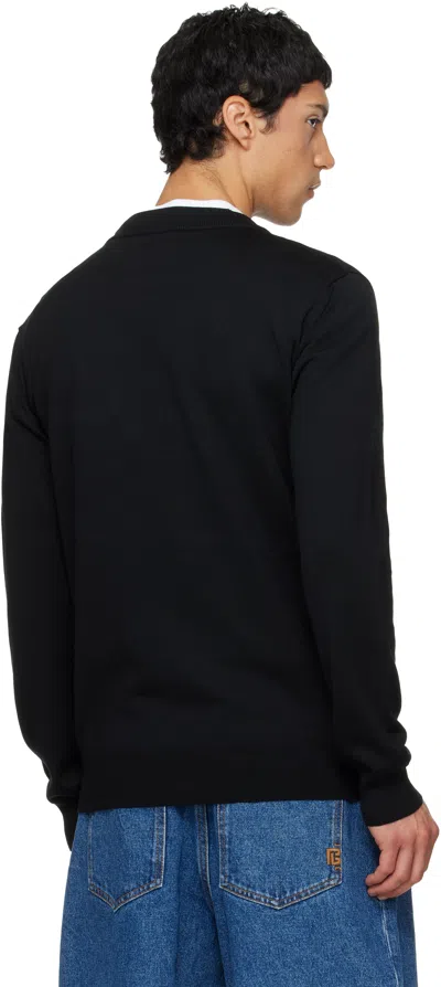 Balmain Paris Logo Intarsia Merino Wool Blend Sweater In Black