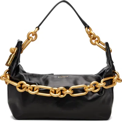 Balmain Medium Leather Shoulder Bag With Chain Strap In Black