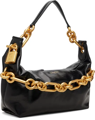 Balmain Medium Leather Shoulder Bag With Chain Strap In Black