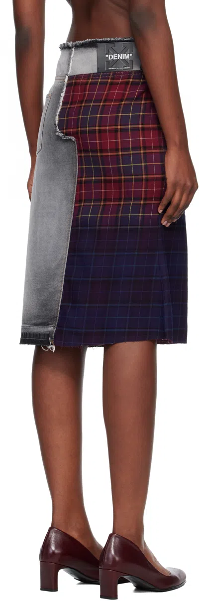 Off-white Red & Blue Check Flannel Denim Midi Skirt In Multi
