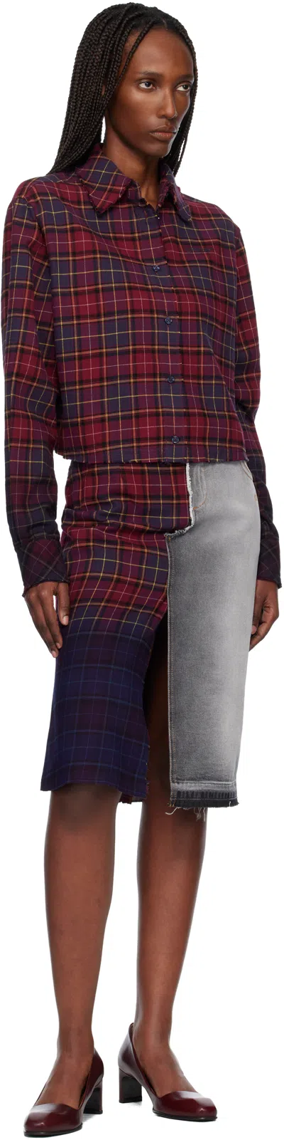 Off-white Red & Blue Check Flannel Denim Midi Skirt In Multi