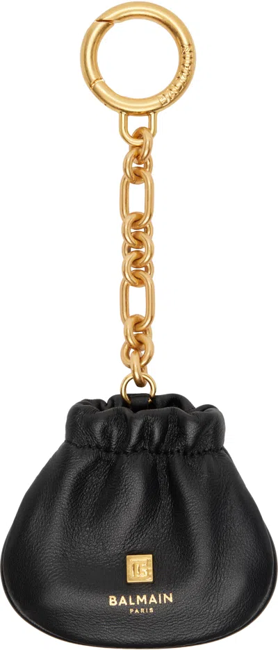 Balmain Pulse Leather Key Ring In Black