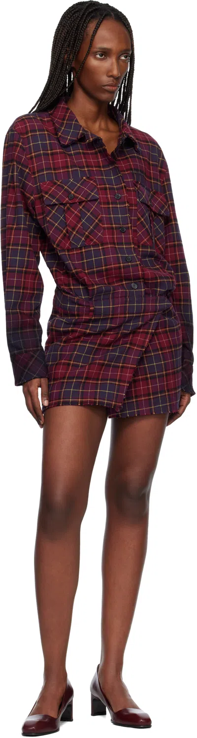 Off-white Red Check Flannel Arrow Minidress In Burgundy