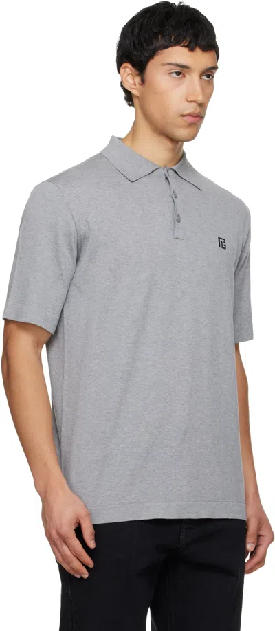 Balmain Embroidered Cotton Polo In Gray