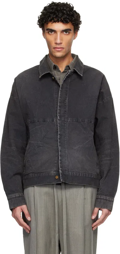 Fear Of God Mens Washed Black Utility Cropped Denim Jacket In Brown