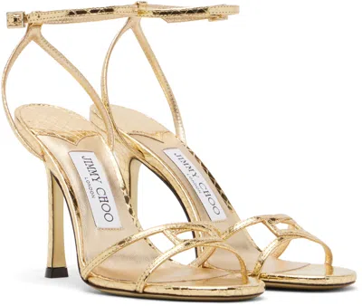 Jimmy Choo Gold Leo 100 Candy Wrap Heeled Sandals In Animal Print