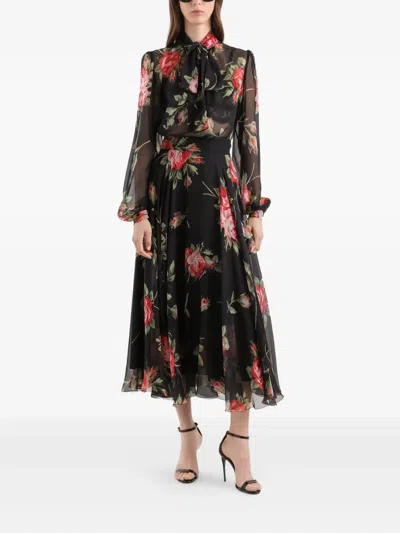Dolce & Gabbana Floral Midi Skirt In Black