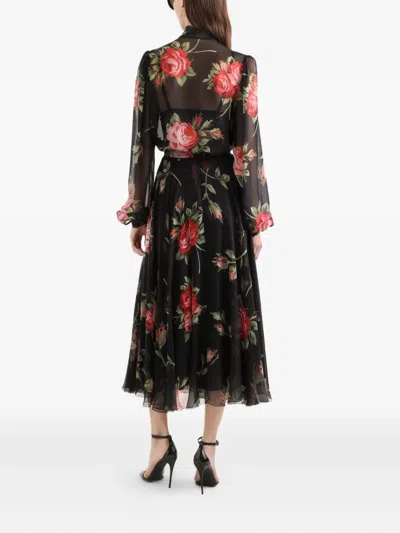 Dolce & Gabbana Floral Midi Skirt In Black