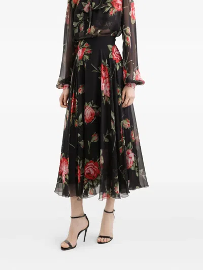 Dolce & Gabbana Floral Midi Skirt In Black