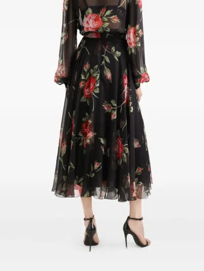 Dolce & Gabbana Floral Midi Skirt In Black